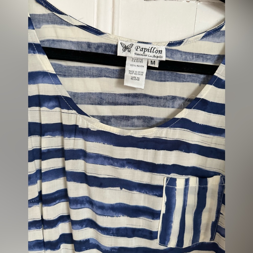 chic blue striped Papillon silky top